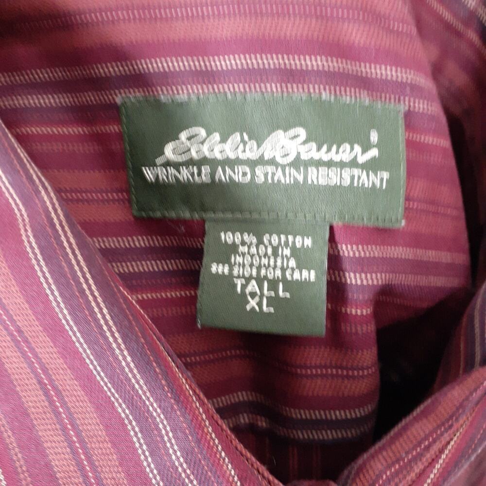 Eddie Bauer Shirt Mens XL Tall Long Sleeve Button Up Blue Stripe 136A - Picture 3 of 5